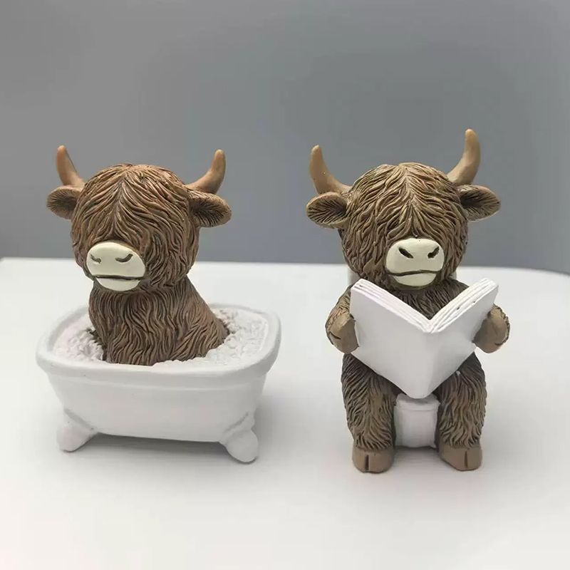Jet Home Bathroom - Cute Scottish Highland Cow Resin Figurines