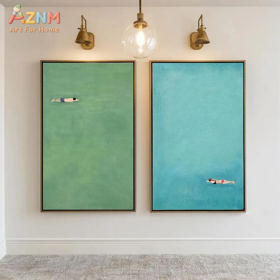 Home Bathroom Pictures - AZNM Minimalist Swimmer Canvas Print Unframed