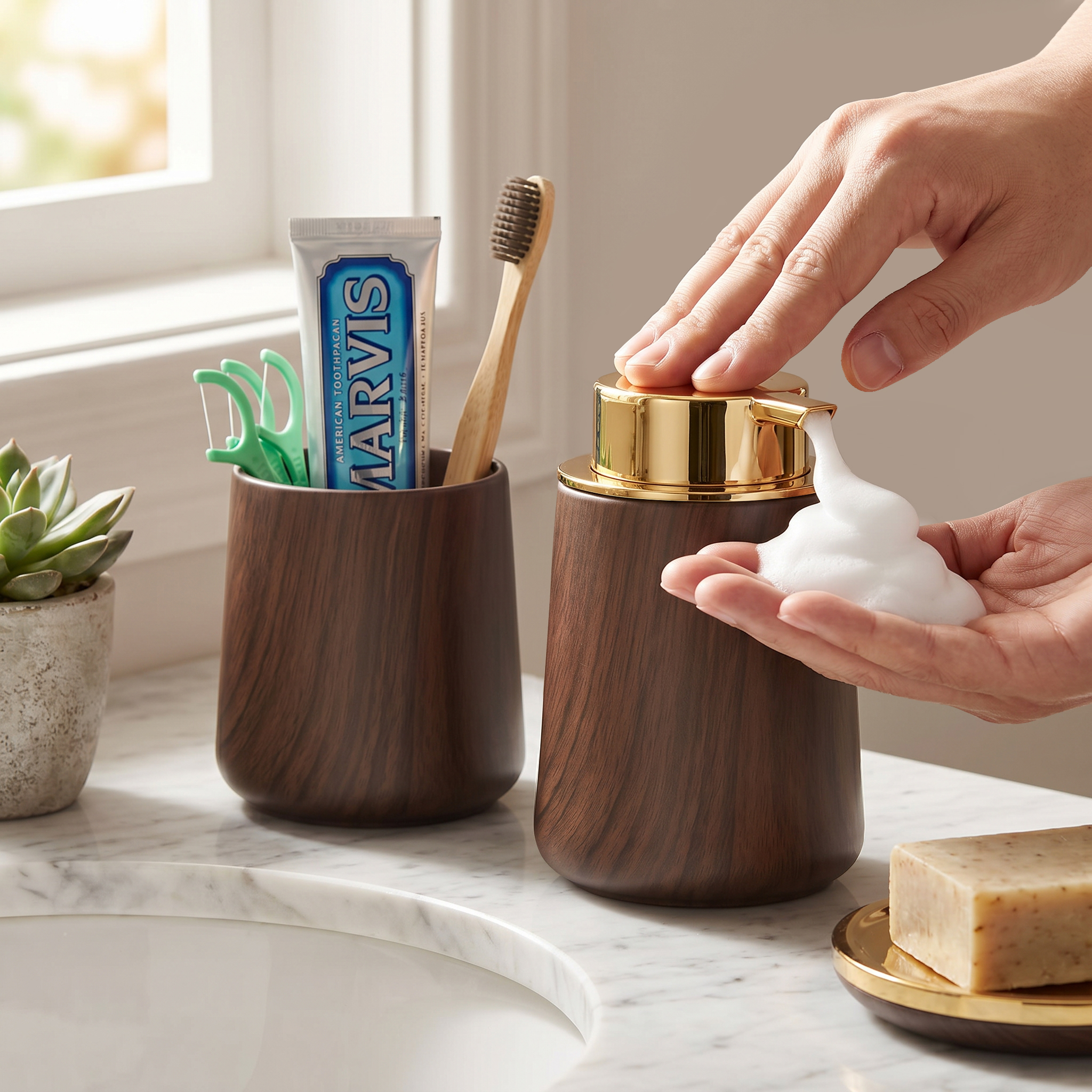 Home Essentials Bathroom Organizer - Elegant Hand Soap Dispenser and Cup
