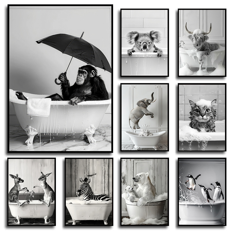 Home Bathroom Pictures - Animals in Bubbles Bathtub Modern Cute