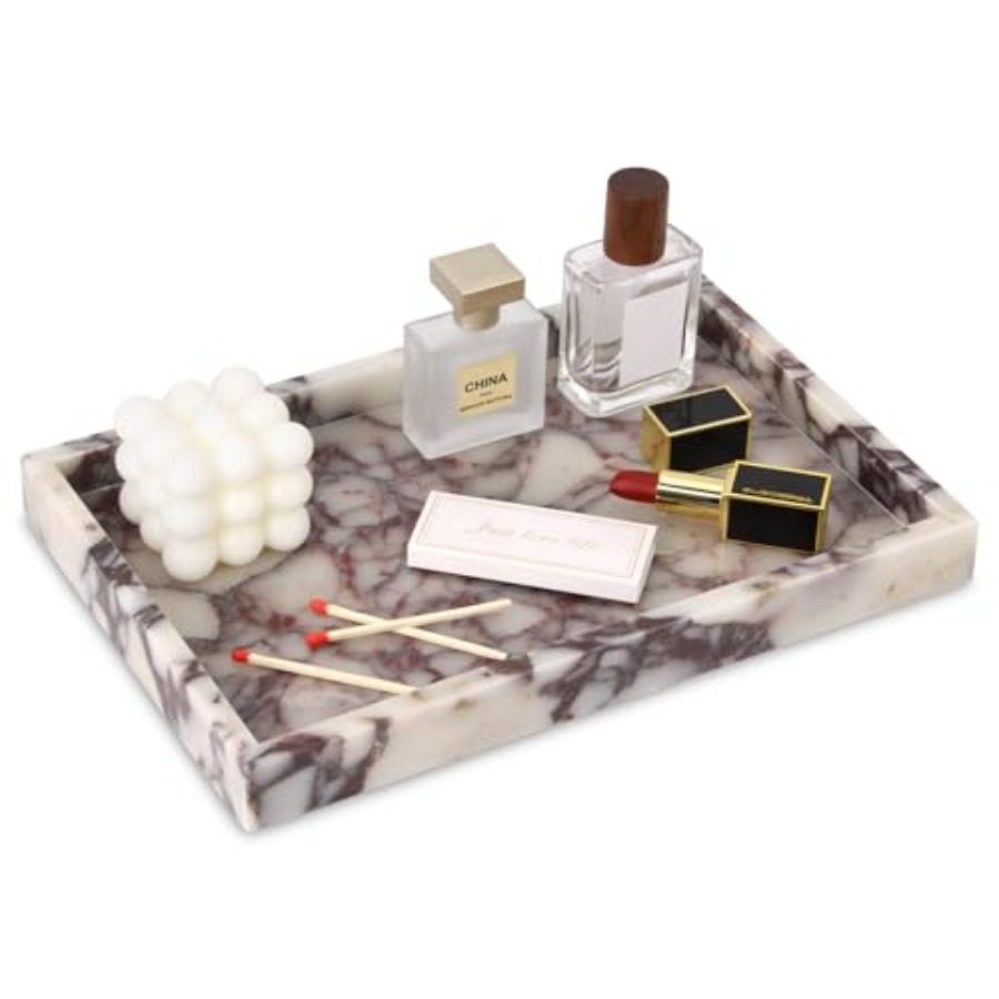 Home And Bathroom - Marble Bathroom Vanity Tray, Natural Luxury