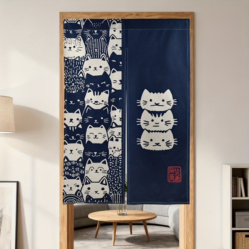 Home Bathroom Partition - VIKAMA Cute Cat Japanese-Style Half Curtain,