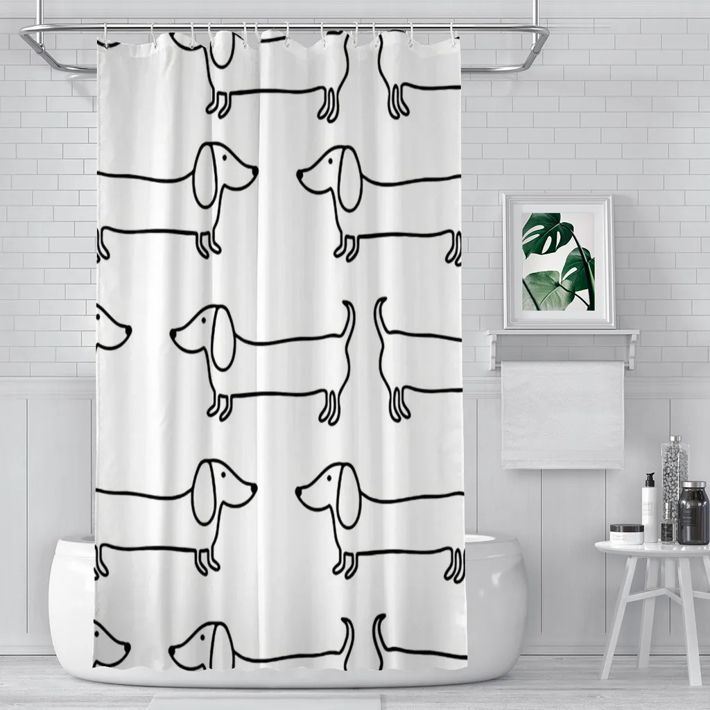 Home Bathroom Partition - Dachshund Black White Bathroom Shower Curtains