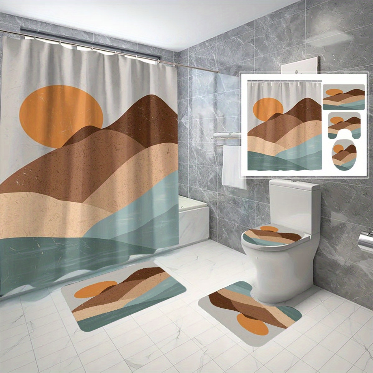 4pc Abstract Landscape and Sun - огляд і ціна Home Bathroom Partition