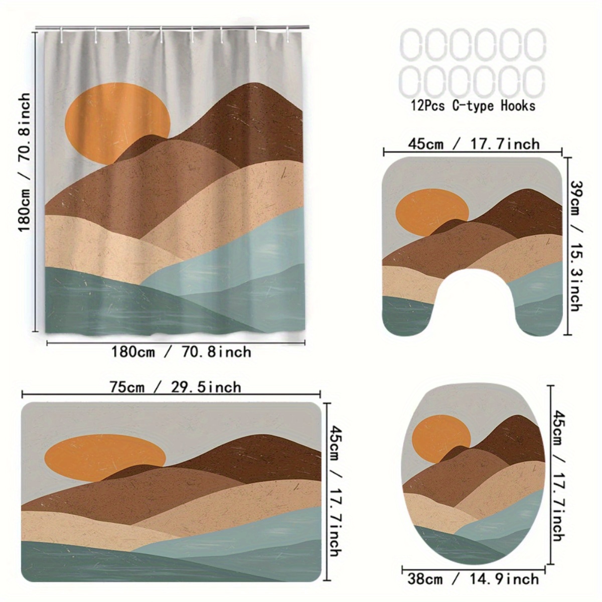 4pc Abstract Landscape and Sun - огляд і ціна Home Bathroom Partition