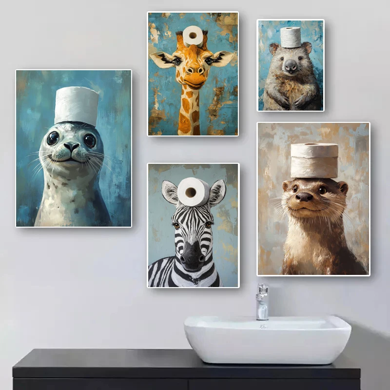 Cartoon Cute Funny Animals wit - огляд і ціна Home Bathroom Pictures