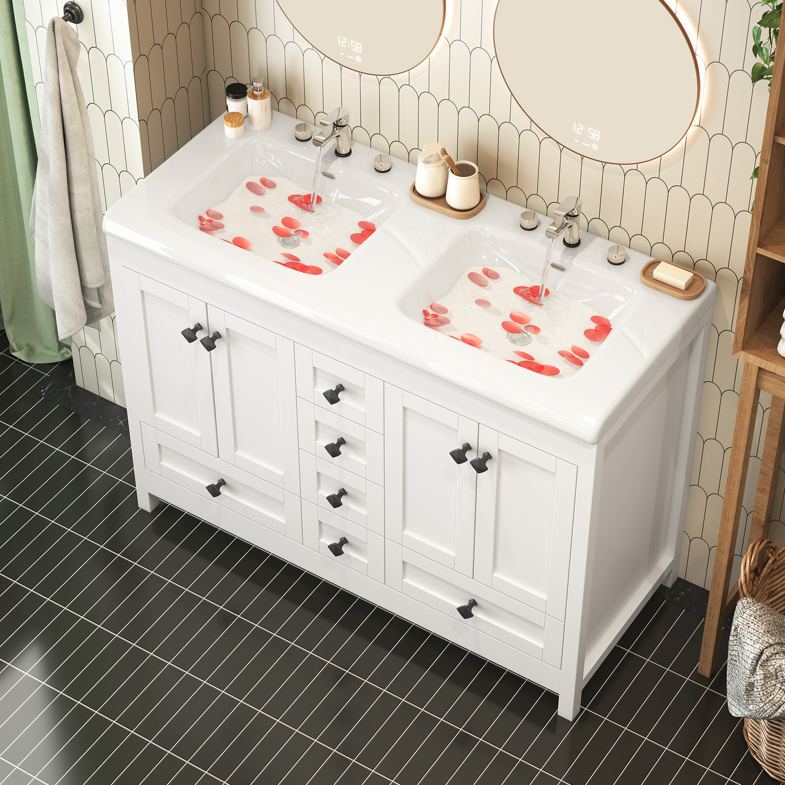 47'' White Double-Sink Freesta - огляд і ціна Home Bathroom Vanity Combo
