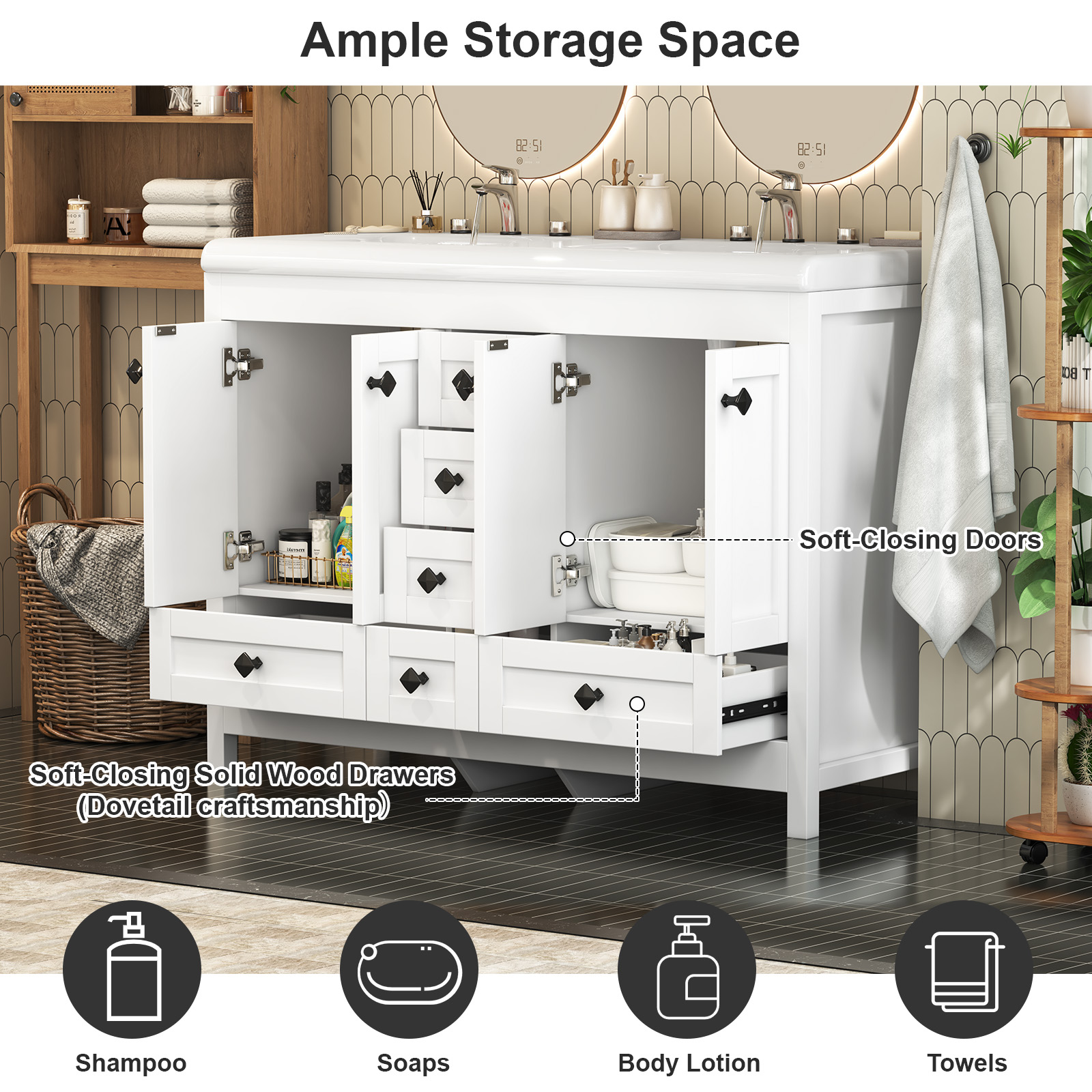47'' White Double-Sink Freesta - огляд і ціна Home Bathroom Vanity Combo