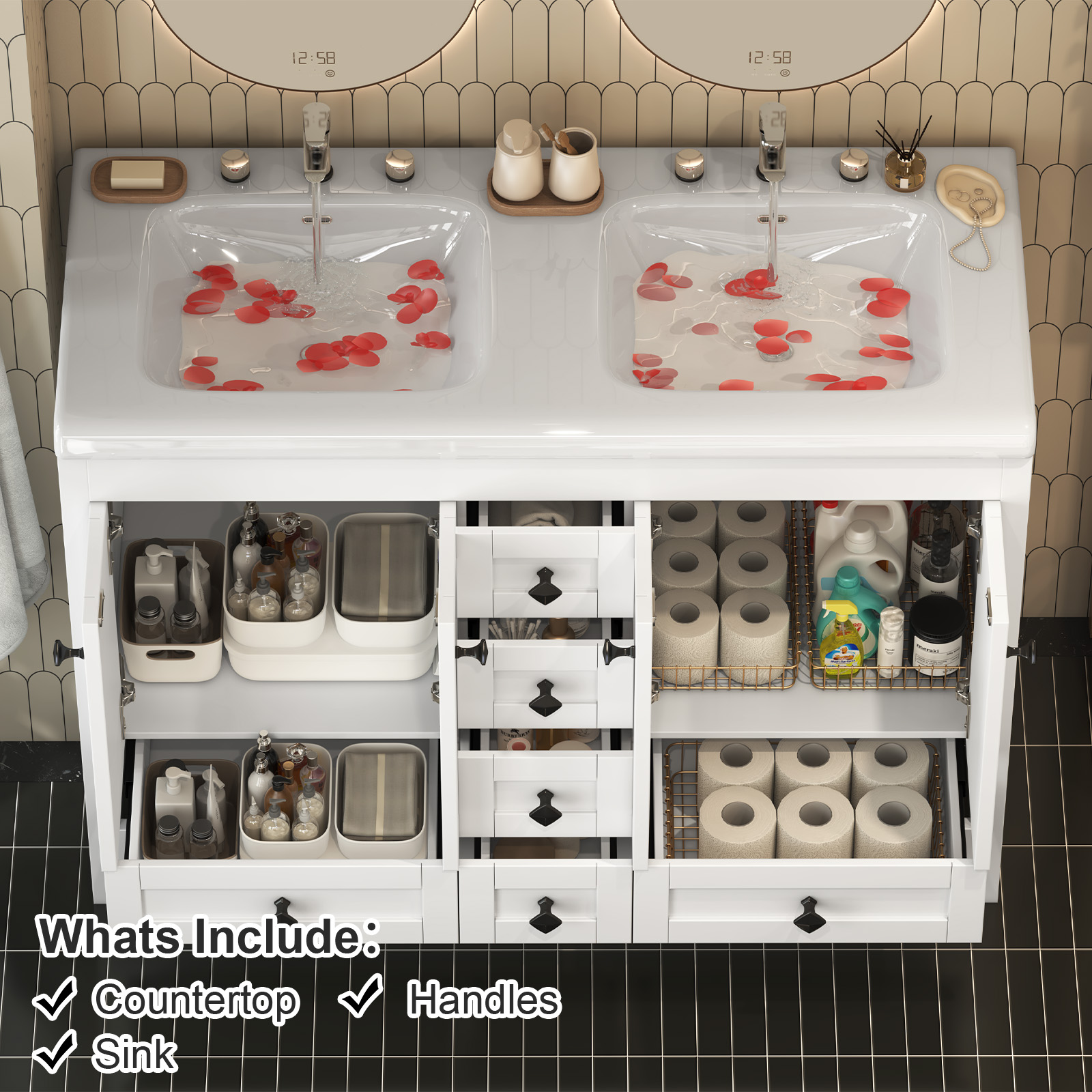47'' White Double-Sink Freesta - огляд і ціна Home Bathroom Vanity Combo