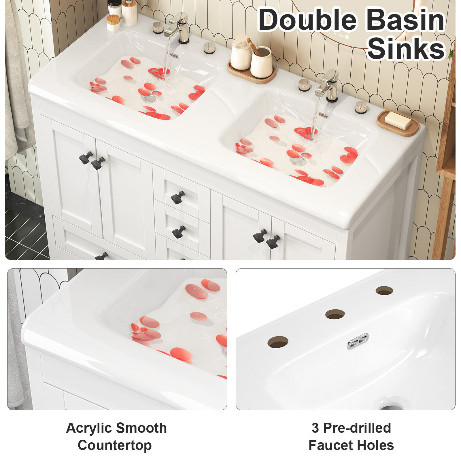 47'' White Double-Sink Freesta - огляд і ціна Home Bathroom Vanity Combo