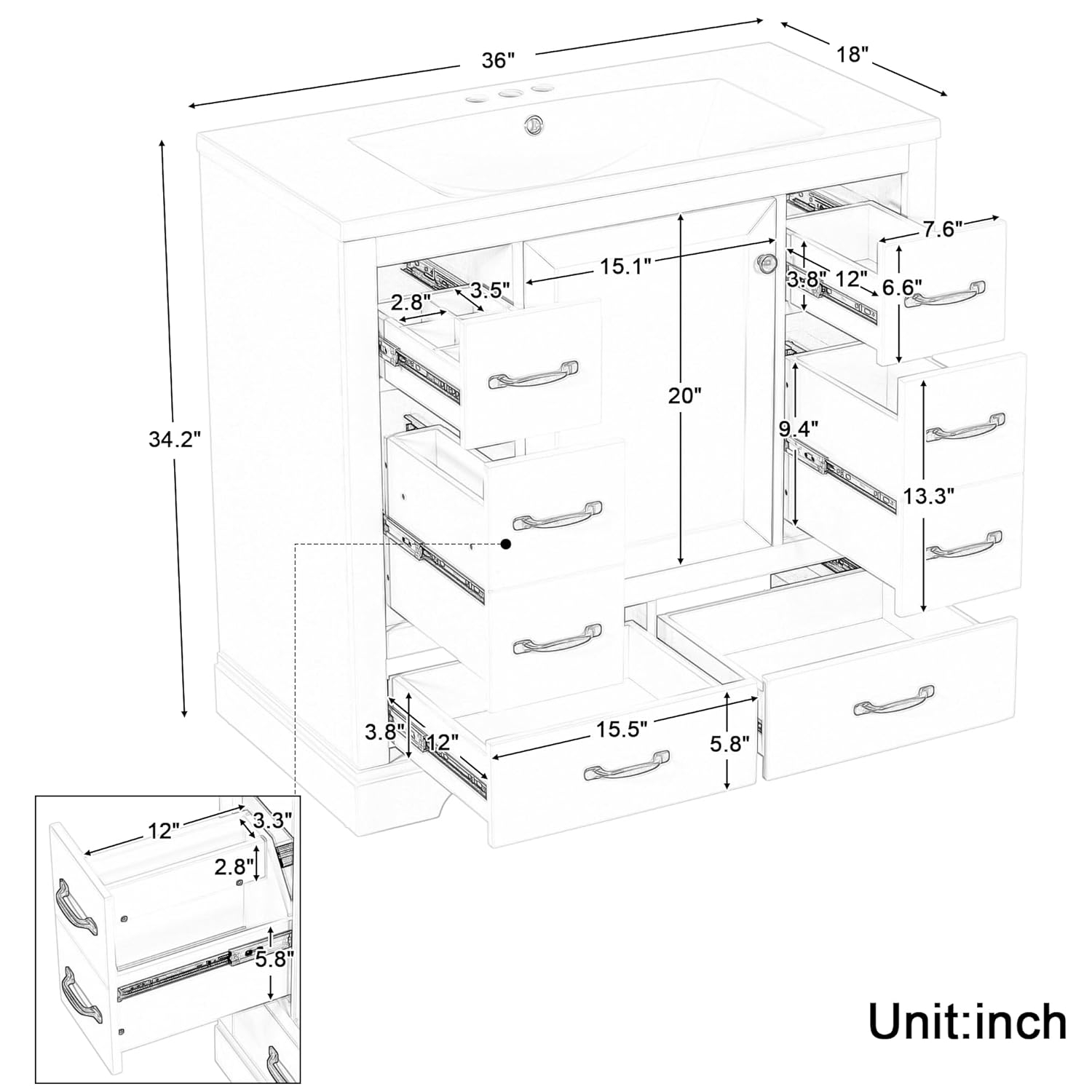 36in Bathroom Vanity Cabinet w - огляд і ціна Home Bathroom Sink