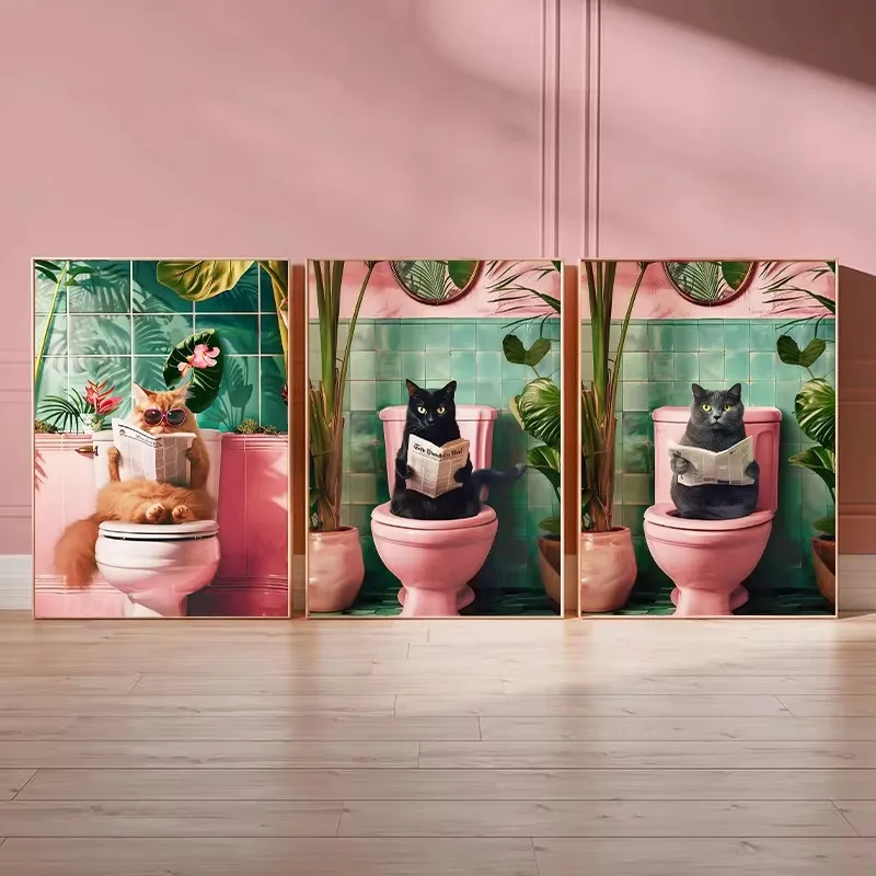Funny Cat on Toilet Wall Art C - огляд і ціна Home Bathroom Pictures