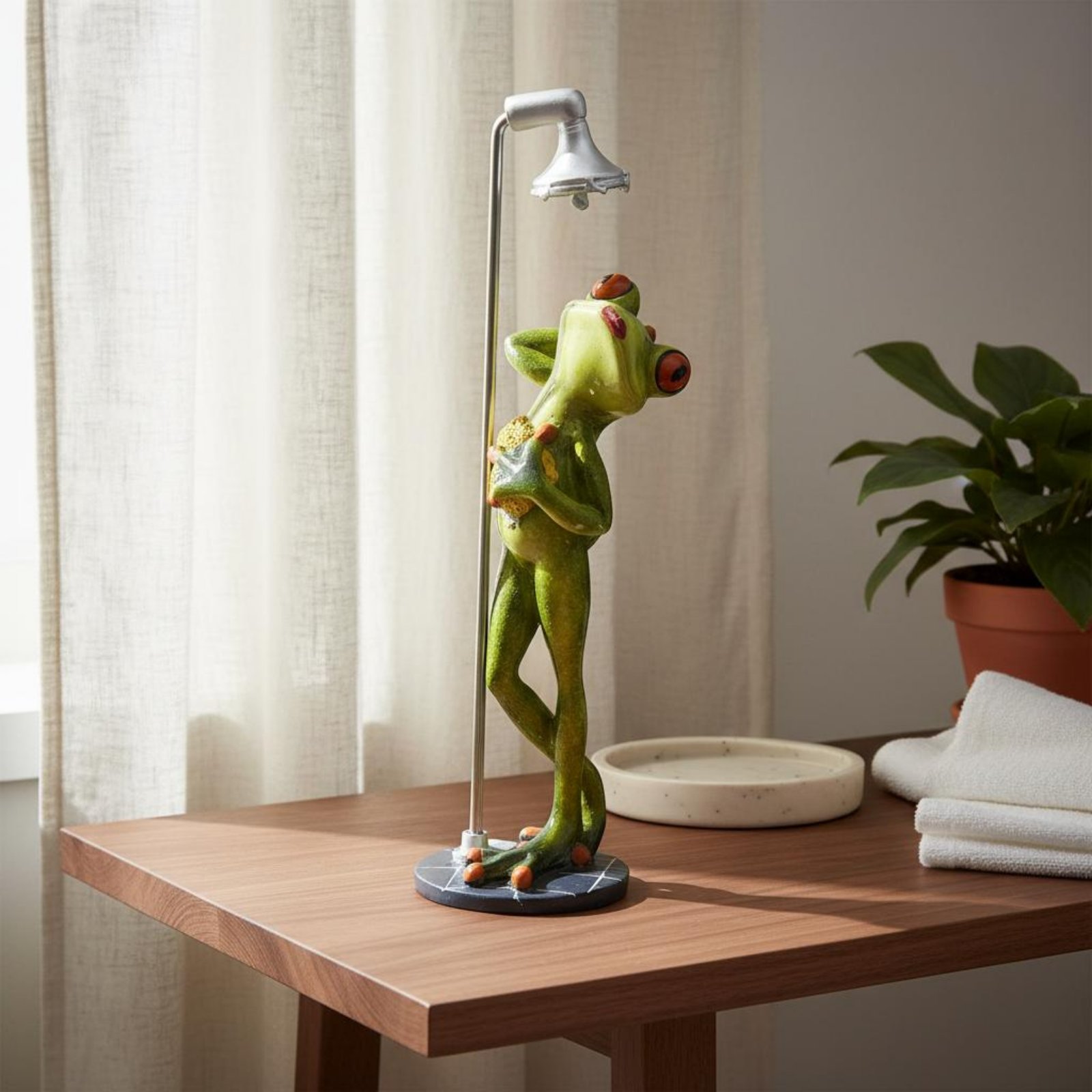 Showering Frog Figurine Great  - огляд і ціна Home And Bathroom