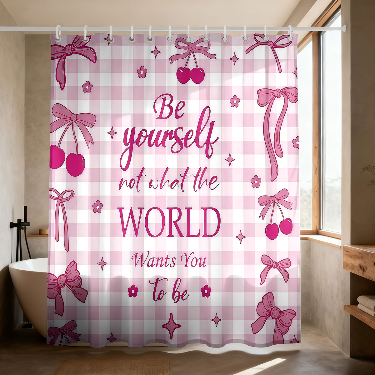 1pc Pink Bow Printed Shower Cu - огляд і ціна Home Bathroom Partition