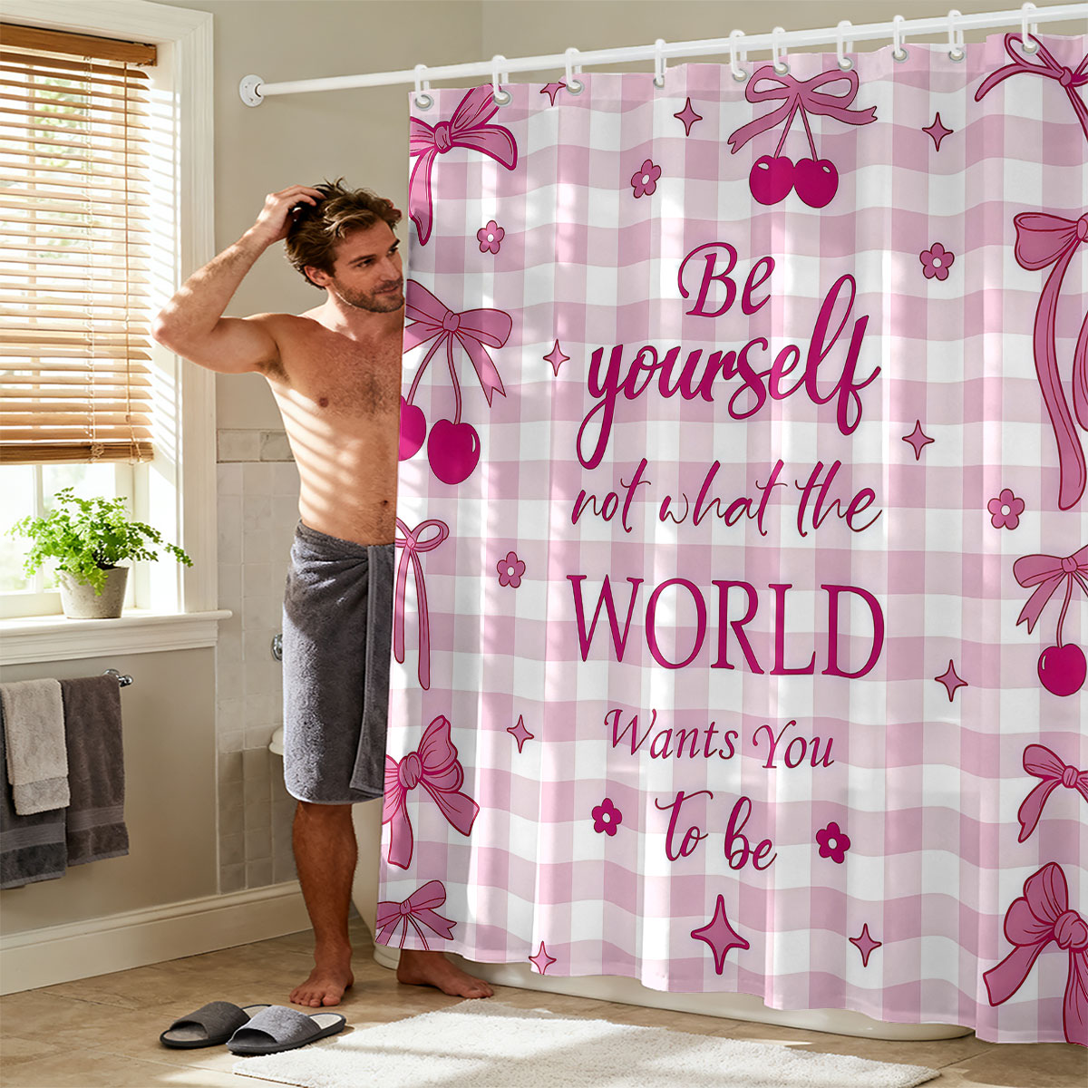 1pc Pink Bow Printed Shower Cu - огляд і ціна Home Bathroom Partition
