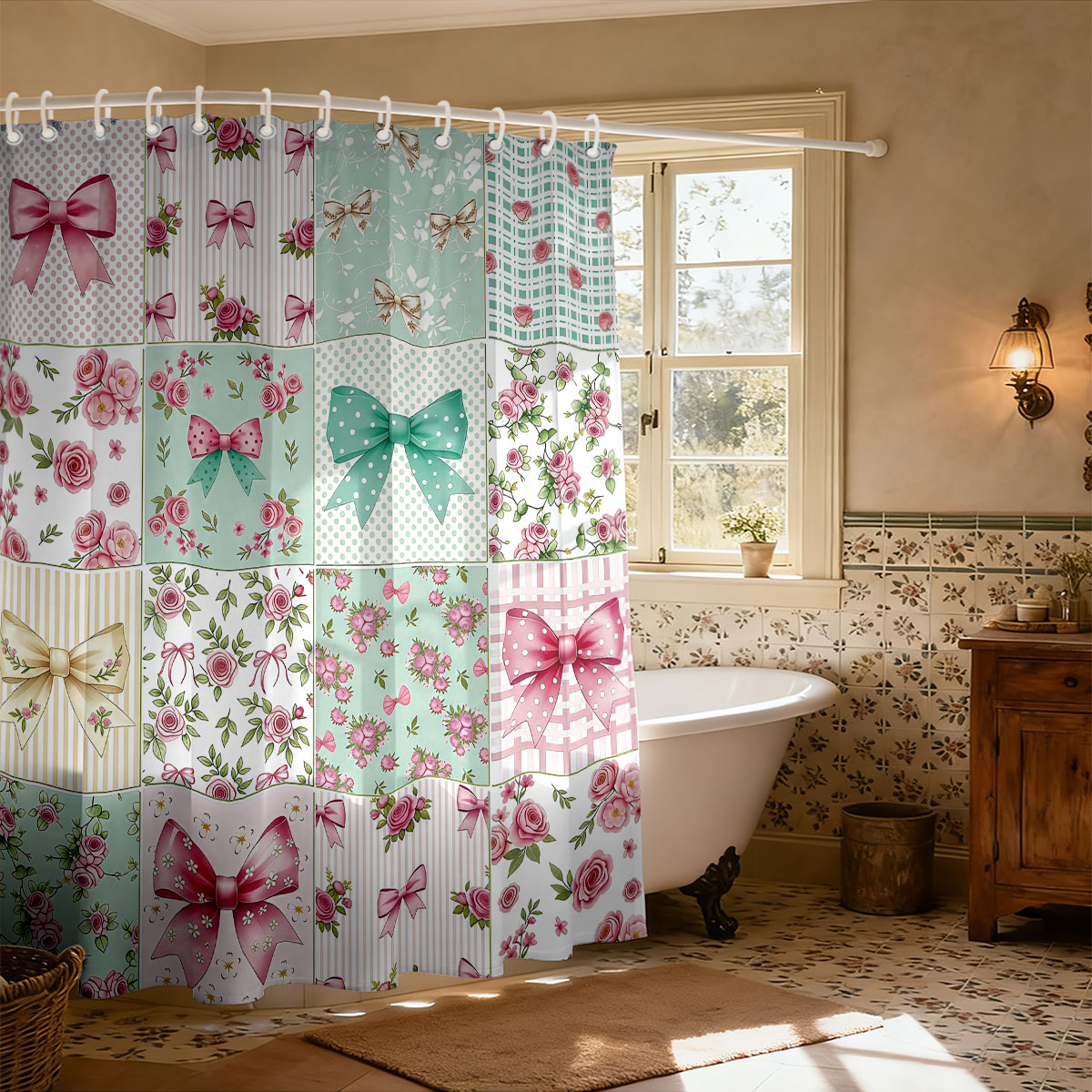 1pc Pink Bow Printed Shower Cu - огляд і ціна Home Bathroom Partition